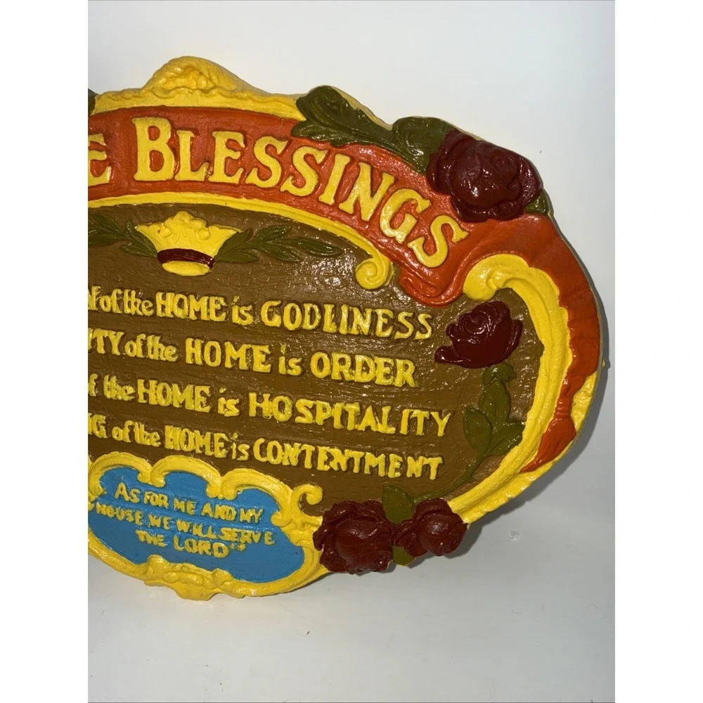 Vintage70's Home Blessings Wall Ceramic Plaque Joshua 24:15 Vibrant Painted